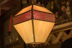 50s Amber Shade with Red Glass Border Drop Light