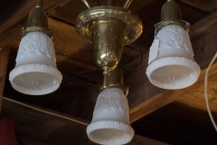 3 Light Brass Chandelier with Embossed Milk Glass Shades