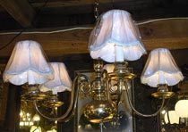 5 Light Brass Chandelier w White Shades