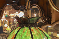 Small Green Leaded Glass Tulip Lamp, 12 inch diameter