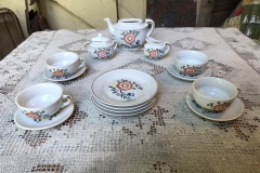 Child's Tea Set with Red yellow blue flowers