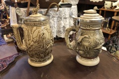 Large Ceramic Beer Steins By Avon: Wolf 1997 and Wood Duck 1988