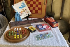 Marble Games, Cribbage Board, Checker Board, Dominoes, Playing cards
