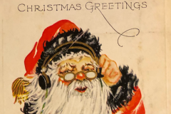 Christmas Greetings Postcard Santa with Radio and Lists