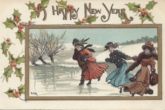 Happy New Year postcard People Skating
