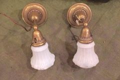 Pair of Solid Brass Wall Sconces with Early White Shades